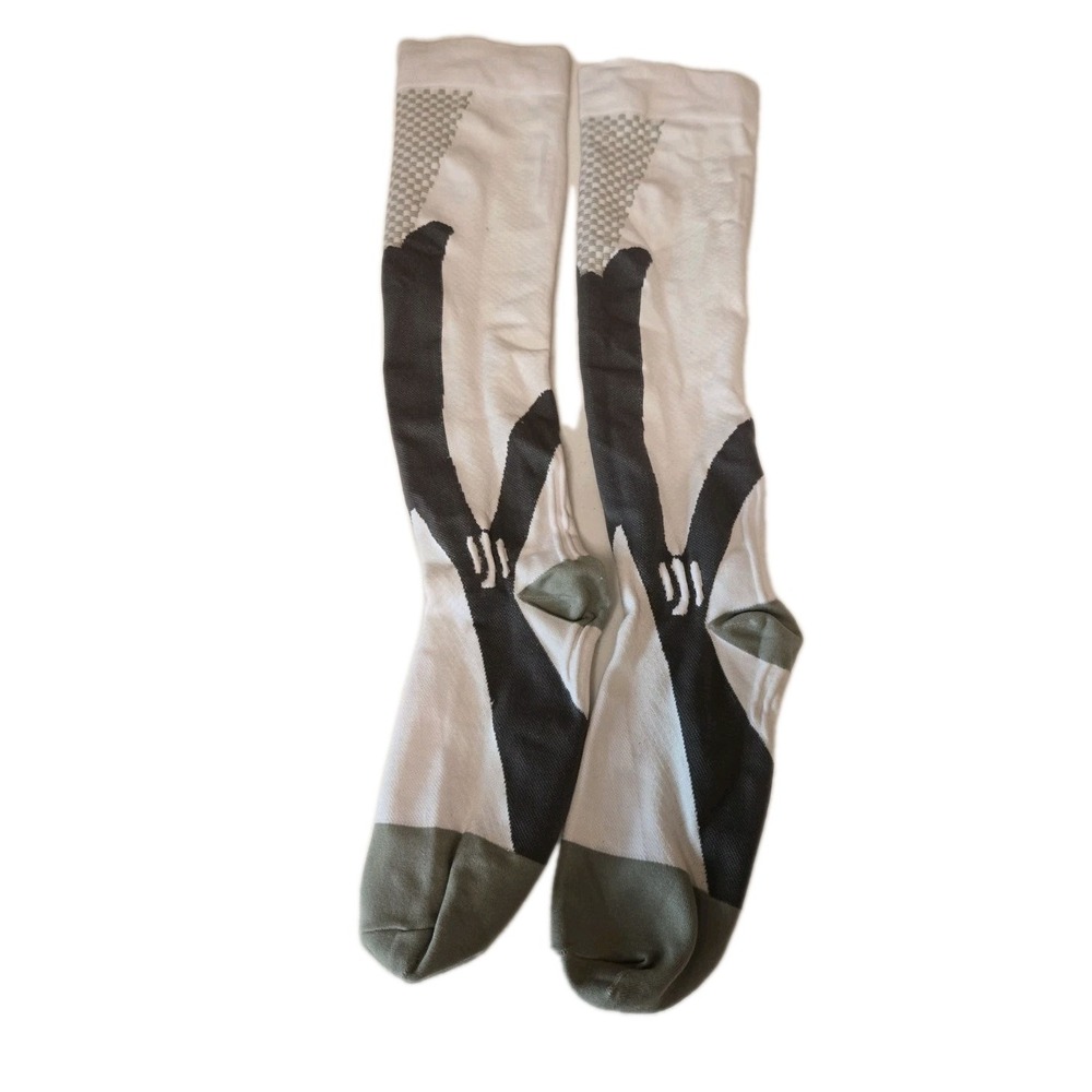 Compression Socks Athletic Gym Workout White Gray XXL Knee High-NurseYard